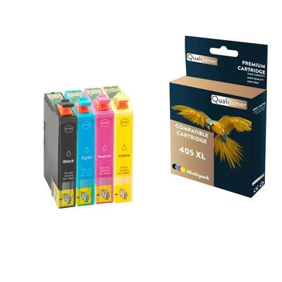 QUALITONER - 4 Cartridges Compatible for EPSON 405 XL 405XL Black + Cyan + Magenta + Yellow (Suitcase) for Epson Workforce Pro WorkFor