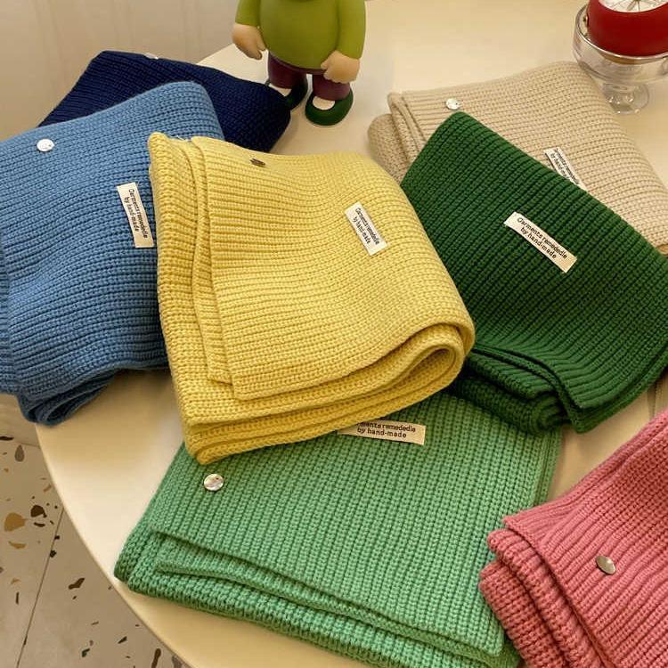 

Solid Color Thickened Warm Scarf, Women S Season, Japanese High-End Korean Knitted Wool, Simple Scarf чорний