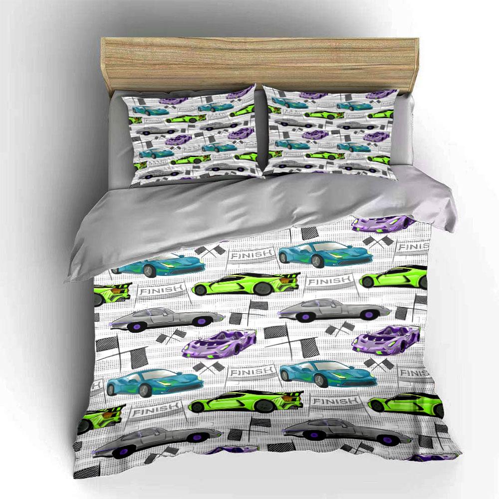 Racing Cars Pattern Design Set  Kid'S And Adults' Bedroom Decor, Exquisite Three-Piece Bedding Set Gift