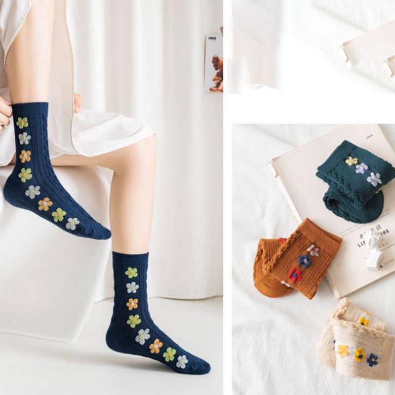 Three Pairs of Women's Socks Korean Fashion Plaid High Socks Autumn and Winter Retro Wild Pile Socks