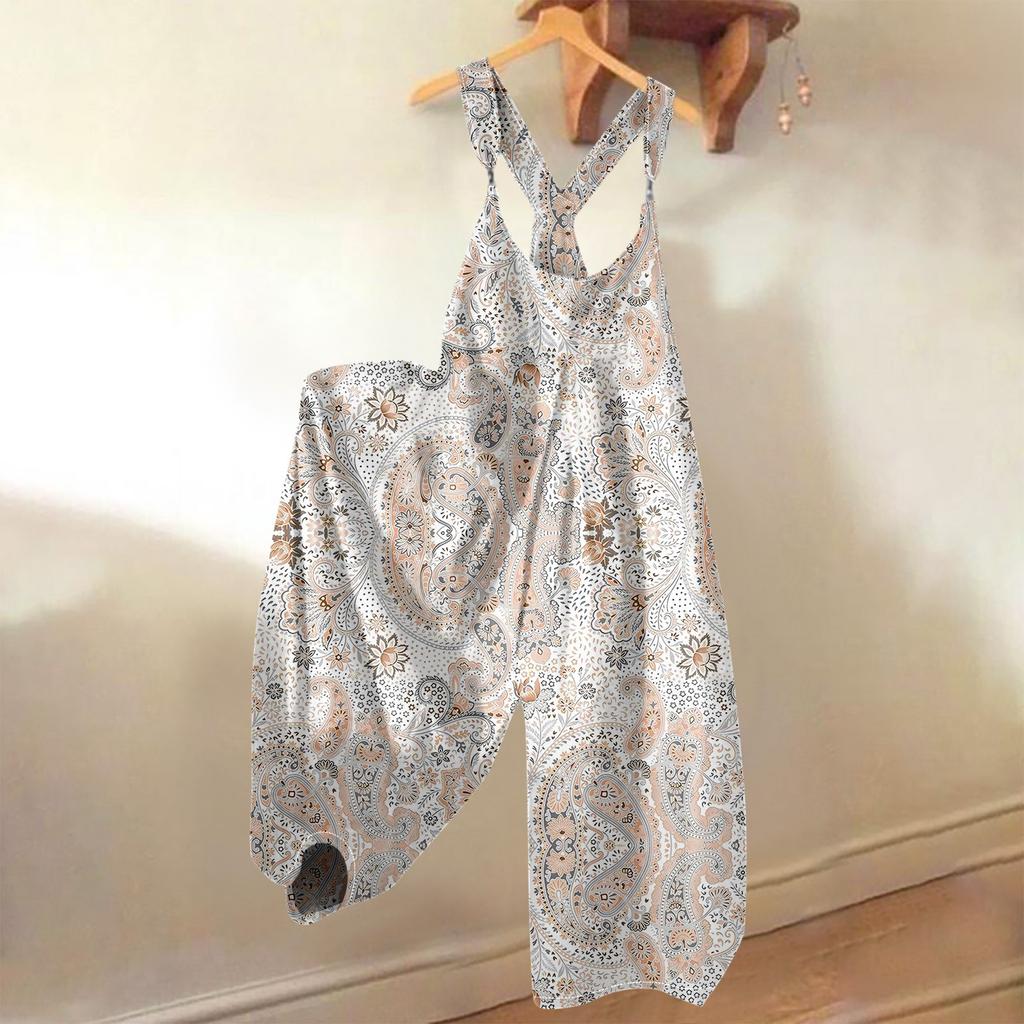 Damen Sommer Overalls Blumendruck Vintage Jumpsuit (Nicht verstellbare Träger)