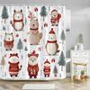 Funny Christmas Animals Shower Curtain Cute Puppy Dinosaur With Christmas Hat Flamingo Fabric Home Bath Curtains Bathroom Decor