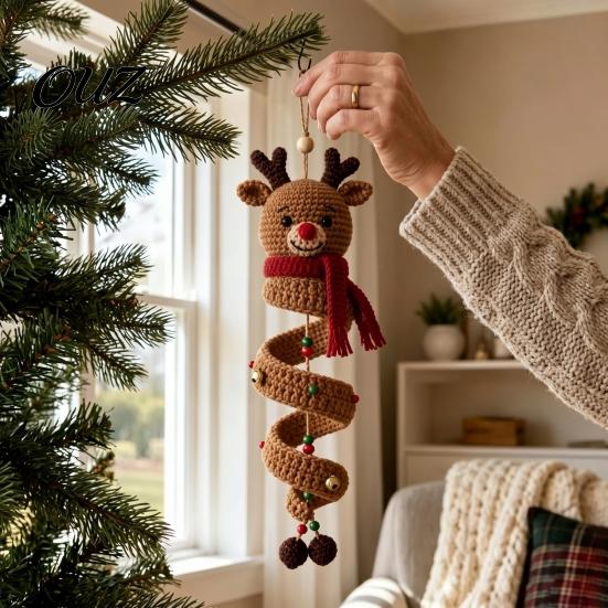 DIY Spiral Ornament Craft Christmas Crochet Kit, 3D Reindeer Hanging with Beginner Supplies Yarn And Beads, Seasonal Handmade Decoration for