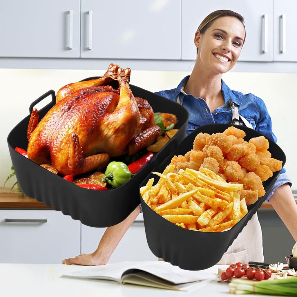 Air Fryer Silicone Liner for Philips Dual Basket Air Fryer 3000 Series 6L/3L,2-Pack Reble Dual Airfryer Liners Accessories for Philips 9L 2-Drawer