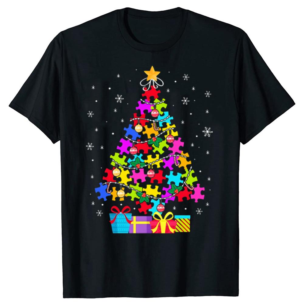 Cute Autism Christmas Graphic T Shirts Mens Clothing New in Tops Tees Cotton Women Printed Tshirt Y2K Clothes Funny Tshirt