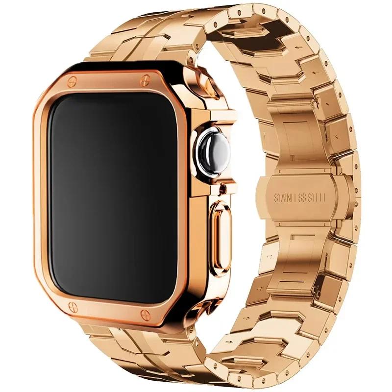 Nerezový řemínek+pouzdro pro Apple Watch Ultra 2 49mm Series 10 46mm Luxusní pánský řemínek pro IWatch 9 8 7 6 5 4 se 45mm 44 Correa