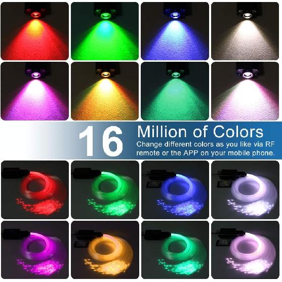AZIMOM Bluetooth/RF Control 16W Music Mode Fiber Optic Light Source RGBW Light Box Engine for Car Home Star Ceiling Light Effect Decoration