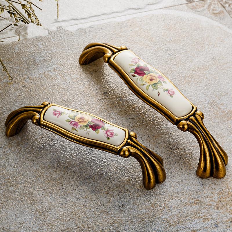 Vintage Ceramic Handle Antique Bronze Cabinet Pull Knob Wardrobe Closet Cupboard for Furniture Hardware Accessories Door Handles