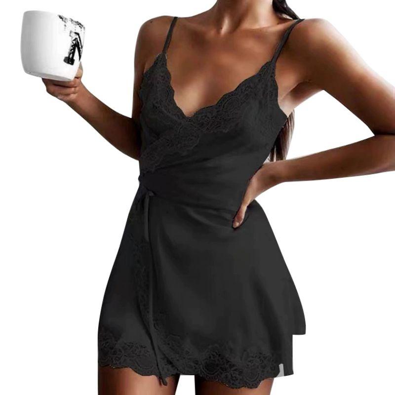 Women Lace Spaghetti Nightgown V-neck Robe