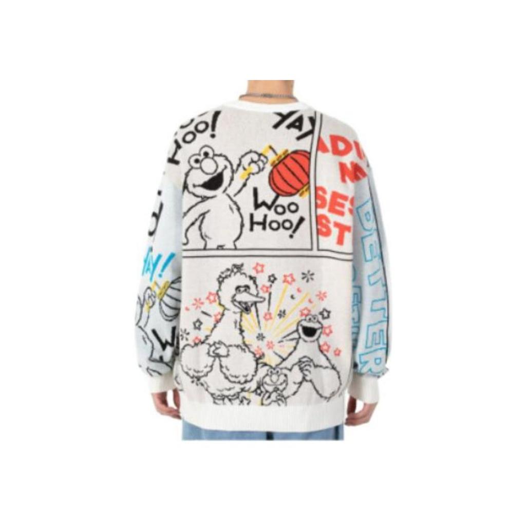 Adidas X Sesame Street Cartoon Alphabet Print Crew Neck Knit Sweater Unisex Tops Beige HD7294