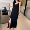Korean Style Women's Modal Slimming V-Neck Spaghetti Strap Dress with Slit, Plus Size – Spring/Summer Collection
