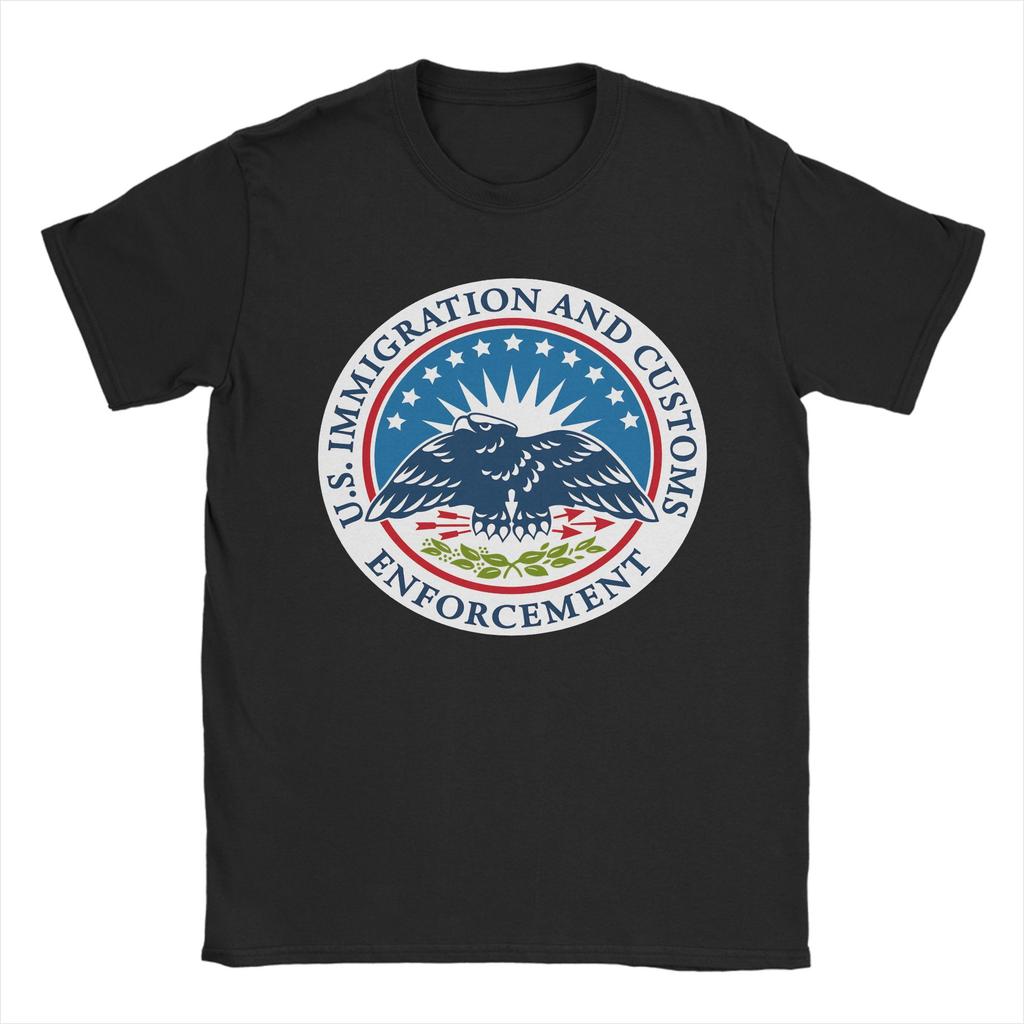 Immigration and Customs EnforceUnisext ICE Unisexs T Shirt Vintage Tees Short Sleeve Crewneck TShirt Pure Cotton Clothes