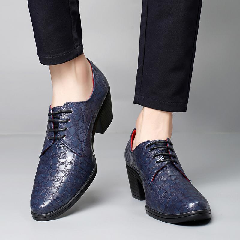 Men High Heels Blue Derby Brown Wedding Dress Dance Shoes Business Elevator Shoes Black Height Increase Tuxedo Shoes Large Size