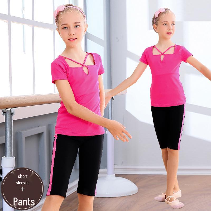 Parent-Child Cotton Dance Set: Short Sleeve Kids & Adult Chinese Latin Practice Wear 120