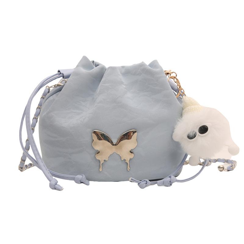 Korean Aesthetic Casual Bucket Bag Chain Summer 2024 New Niche Design Bag Crossbody Pleated Bag Women