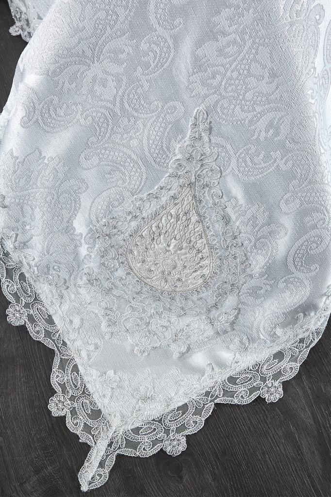 Omrum Bettwäsche-Set, Tagesdecke 250x260, Laken 220x240, Chenille-Stoff, Creme - Silber