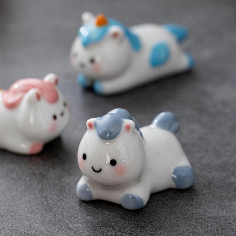 Cute Ceramic Horse Chopstick Rest Rack & Holders Spoon Fork Knife Stand Flatware Organizer Horse Year Ornaments Table Decor