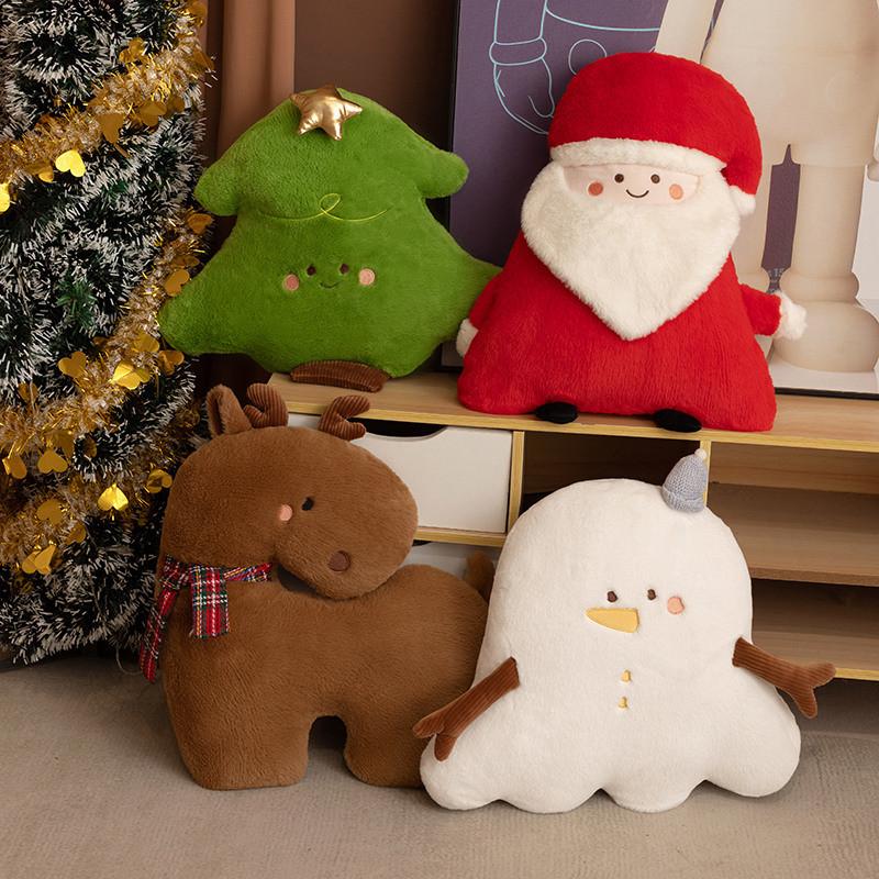 Christmas Plush Pillow With Snowman Reindeer Christmas Tree For Holiday Home Decor