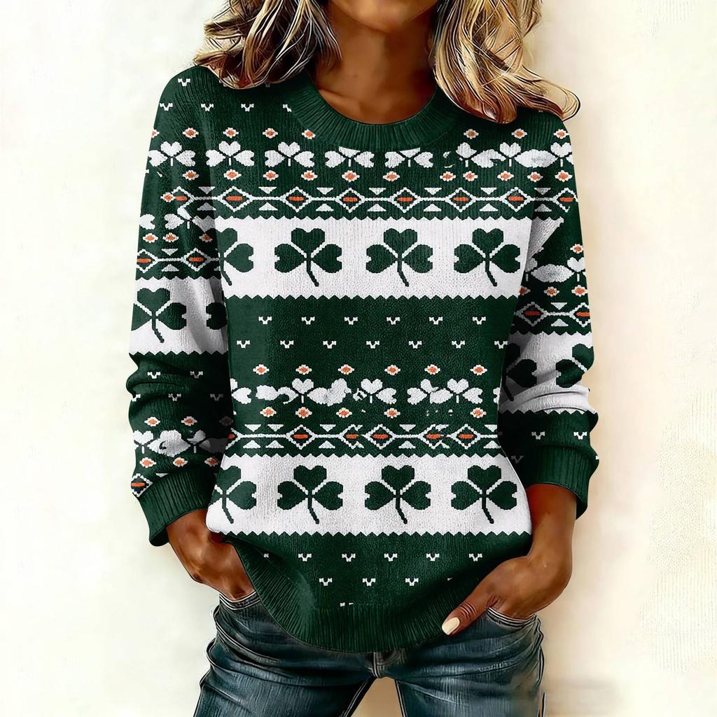 Women'S St. Patrick's Day Sweater Cute Fun Patrick's Day Sweater Spring  Long Sleeve Knitted Sweater