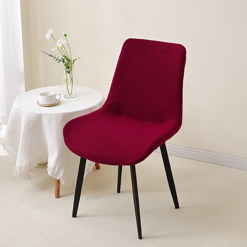 1Pc Jacquard Curved Chair Cover Solid Color Chairs Seat Slipcover Elastic Washable Chair Protector Covers For Living Room Home