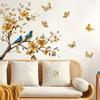 Golden Gradient Rural Style Bird Butterfly Floral Wall Stickers, Self-Adhesive Warm Home Decor for Bedroom Decoration