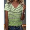 Womens V-Neck Loose Fit Short Sleeve T-Shirt With Colorful Geometric Starry Print Casual Top