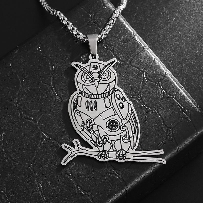 European and American Animal Owl Steampunk Gear Stainless Steel Necklace