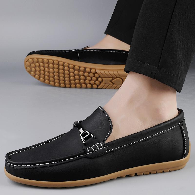 Fashion 2025 New Fashion Men Korean Style Soft Leather Slip-on Business Loafers Shoes Man Casual Lazy Boat Shoes Comfort Driving Shoes