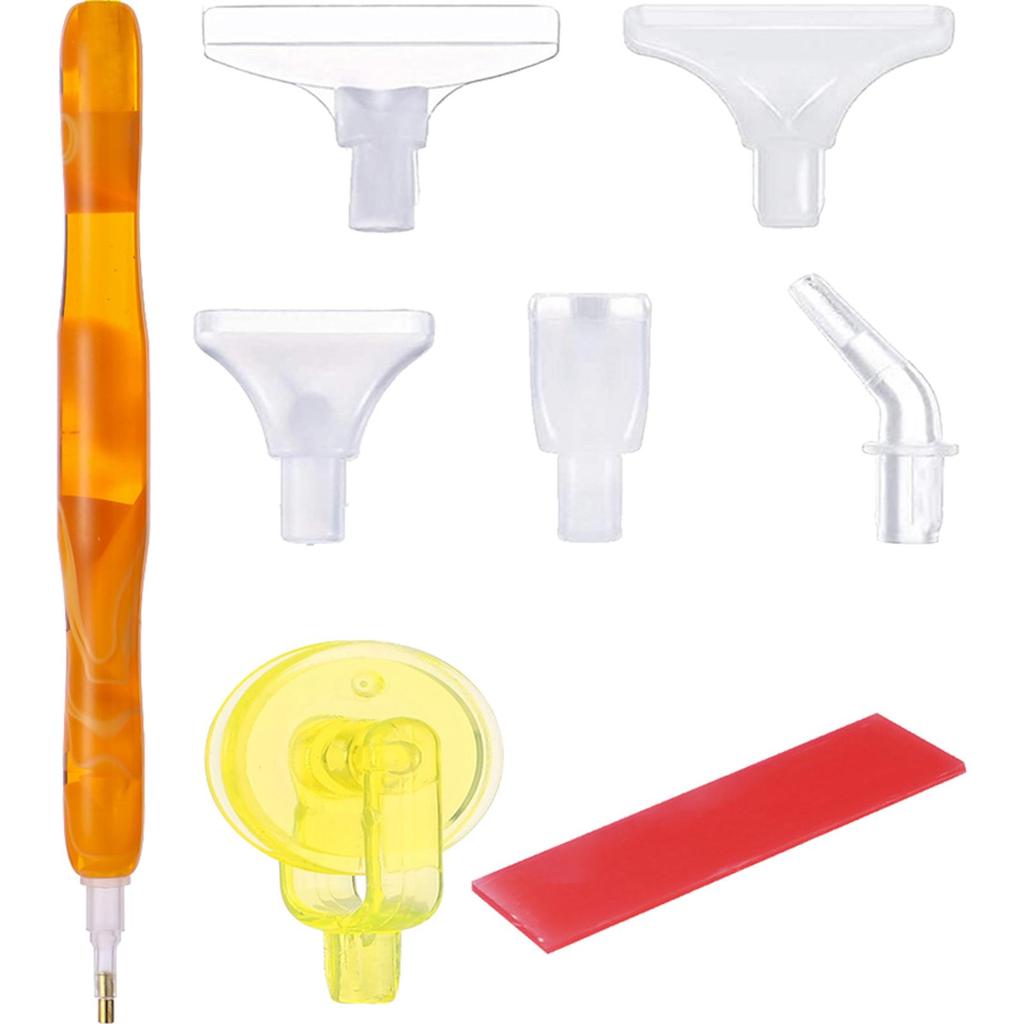 Resin 5D Diamond Painting Pen with Glue Clay Roller with 5 Drill Pen Picking Heads and 1 Glue Clay for DIY 5D Diamond Painting