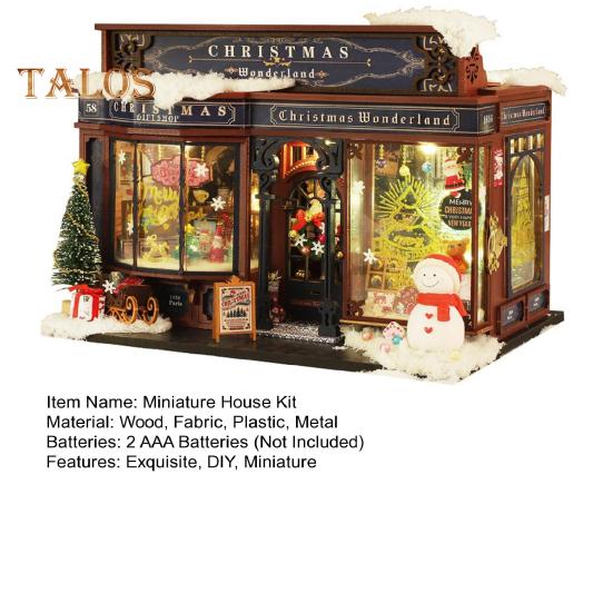 DIY Weihnachts-Miniaturhaus-Bausatz, LED-Minihaus, Bastelspielzeug mit Möbeln, Bücherecke, Gaming-Gebäudemodell für den Geburtstag, Weihnachtsnacht
