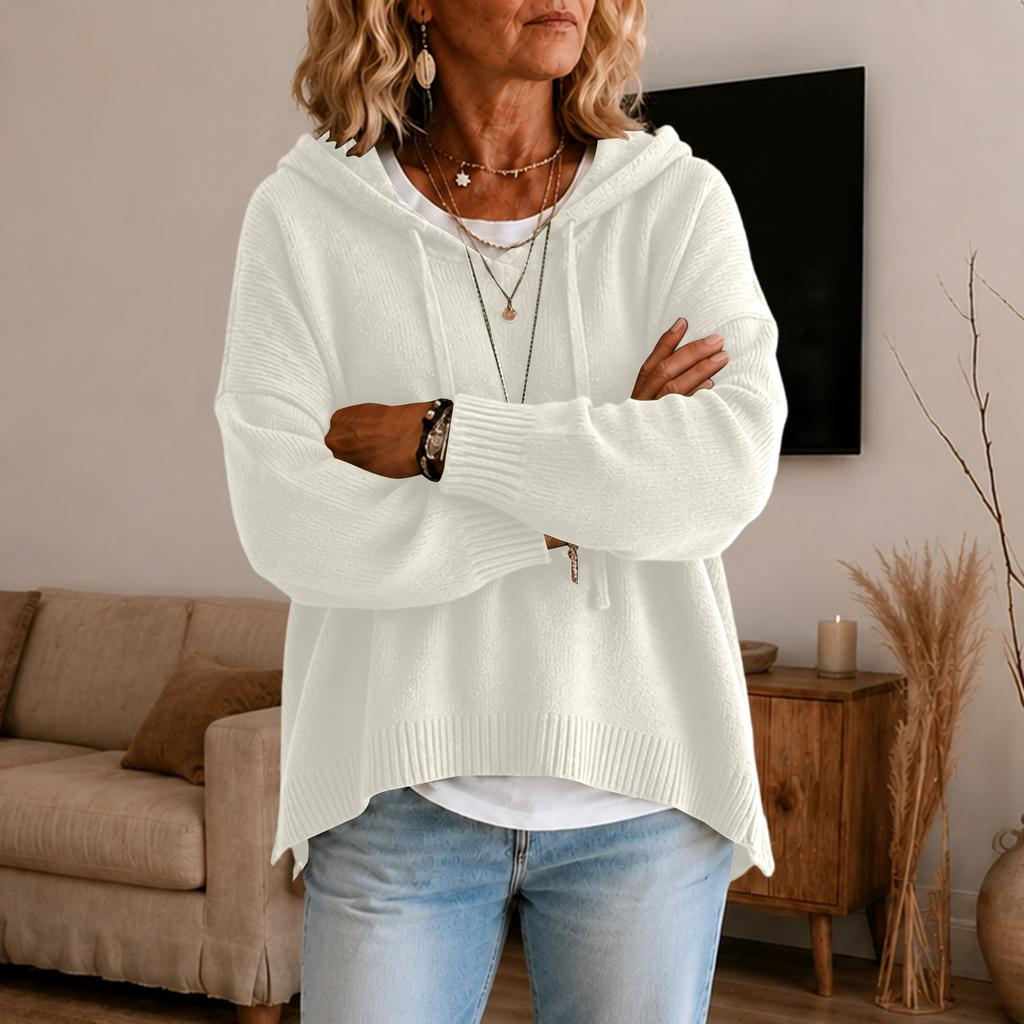 Women's Hooded Knitted Pullover Sweater Long Sleeve Loose Fit Casual Top