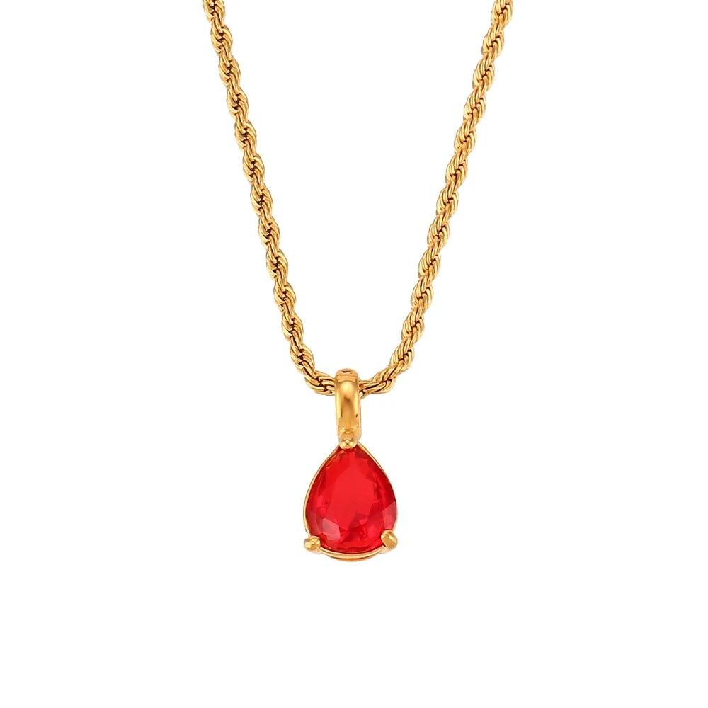 2022 Waterproof Fashion Birthstone Necklace Jewelry Gift For Women 12 Colors Zircon Waterdrop Pendant Necklace with Rope Chain