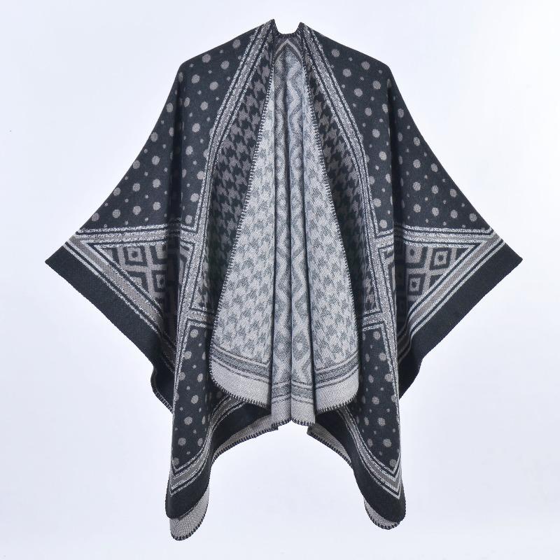 Women's shawl thousand bird grid polka dots color matching thickened thermal open-ended cape with travel cape