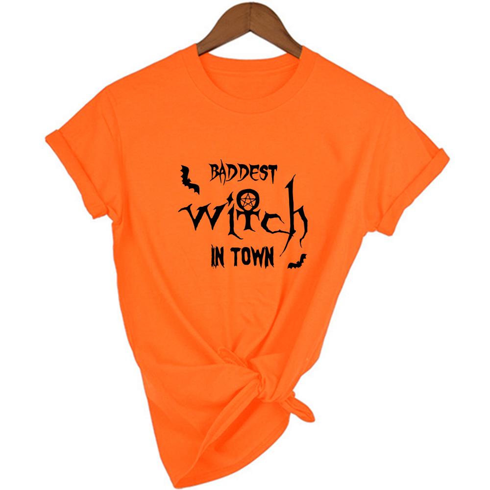 Baddest Witch In Town Damen Halloween T-Shirt Harajuku Gothic Kurzarm T-Shirts Grafik 90er