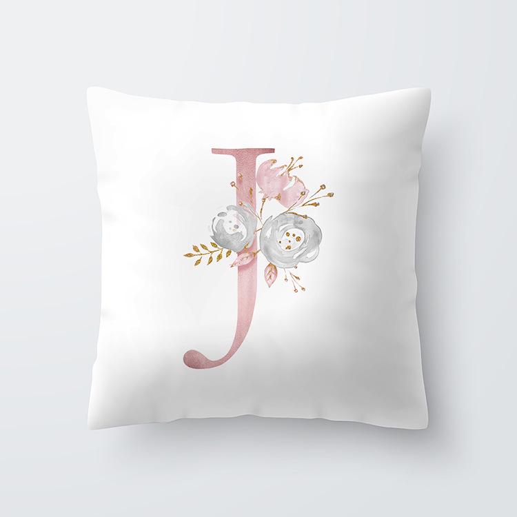 Pink Letter Decorative Floral Pillow Gold Alphabet Cushion for Sofa Polyester Pillowcase Decoration Salon