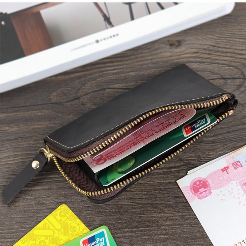 Handmade Crazy Horse Leather Wallet Retro Small Coin Money Bags Simple Wallets Zipper Pouch Card Holdes