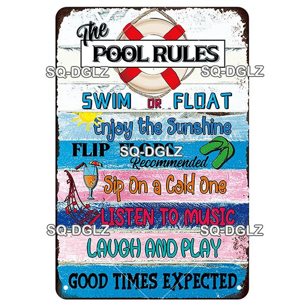 SQ-DGLZ Vintage Warning Pool Rules Metal Sign Plate Tin Sign Plate Home Bar Door Wall Decor Sticker Decoration Plaque Poster