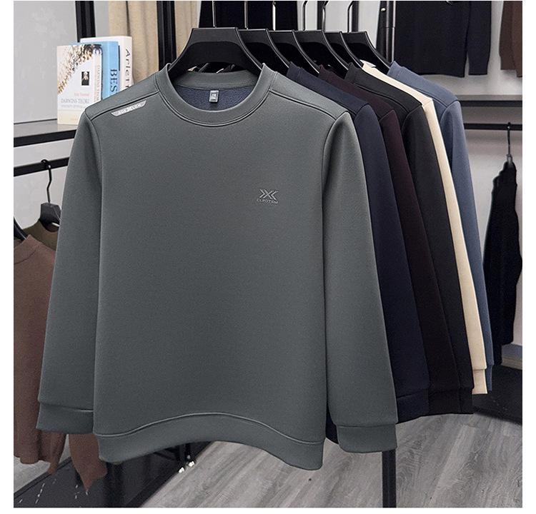 Men's High-End Wool-Blend Mulberry Silk Fleece-Lined Long-Sleeve Sweatshirt