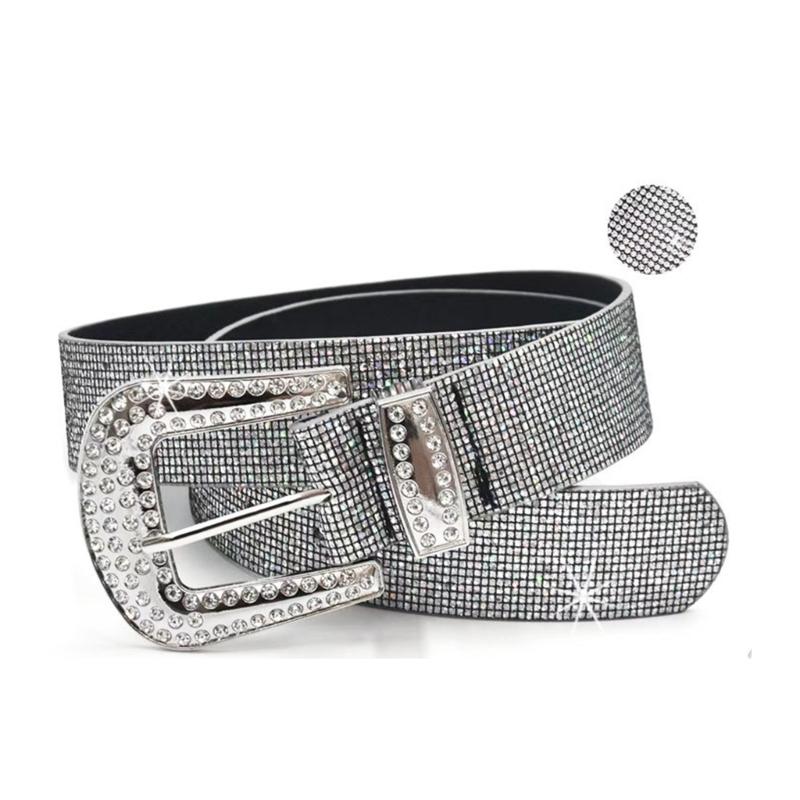 Fashionable Full Rhinestones Belt for Women Elegant Shimmering PU Leather Waist Belt for Evening Dress and Casual Outfit