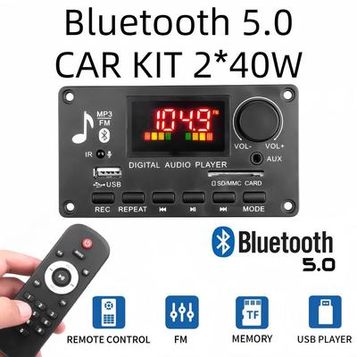 Amplificador 2x40W 5V-26V MP3 Player Bluetooth 5.0 Placa decodificadora Módulo de rádio FM para carro Suporte TF USB AUX 3.5 WAV Gravação de chamadas