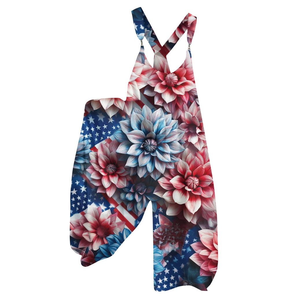 Damen Sommer Overalls Blumendruck Vintage Jumpsuit (Nicht verstellbare Träger)