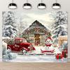 2D Merry Christmas Red Truck Gift Box Snow Pine Tapestry Holiday Home Decor Background Fabric