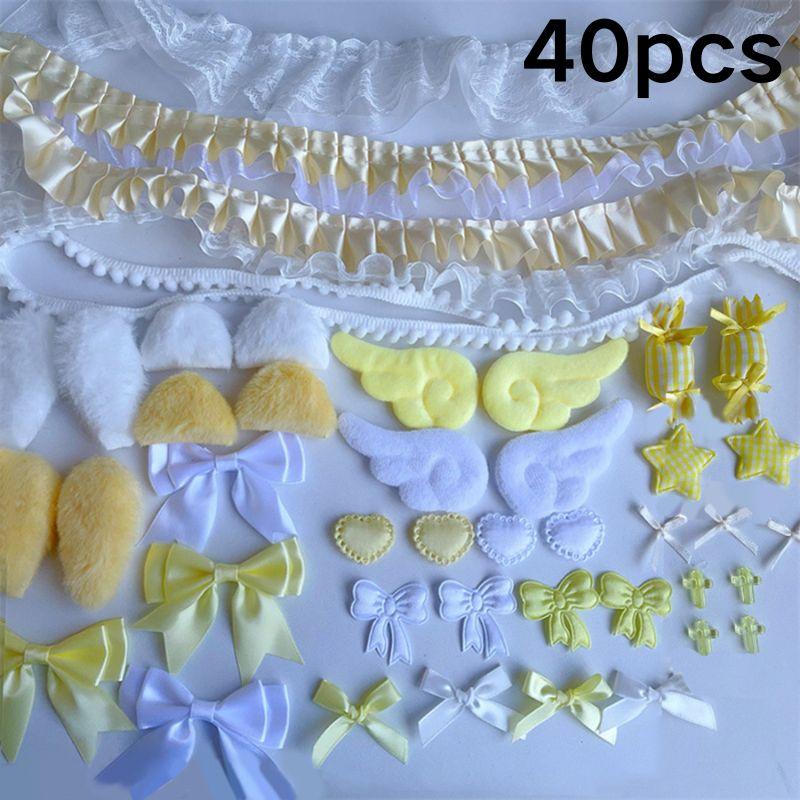 DIY Plush Ribbon La Trim Handmade Material Kit Angel Wings Plush Bunny Ears Bow Heart Star Handmade Colorful Material Pack Set