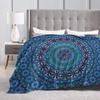 Blue Mandala Art Blanket Bohemian Flannel Fleece Blanket Soft Warm Plush Throw Blankets for Bed Couch Sofa Travel Picnic Camping
