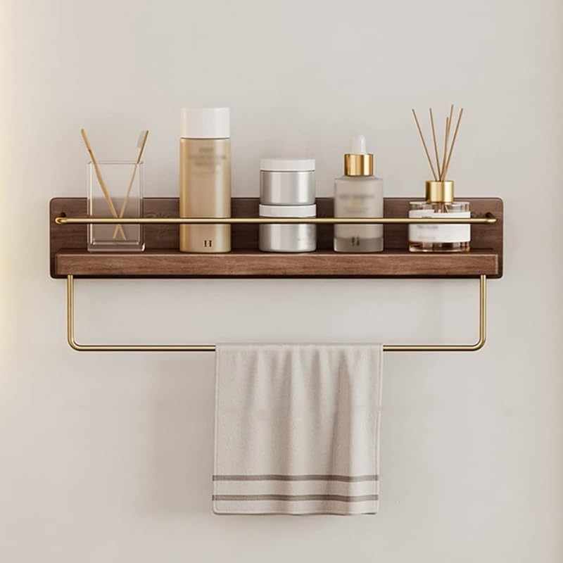 NevStp Shower Caddy Solid Wood Punching Shelf Organizer Rack Floating Shelves Shower Accessories Wall Mounted Multifunctional Bathrooms Kitchens