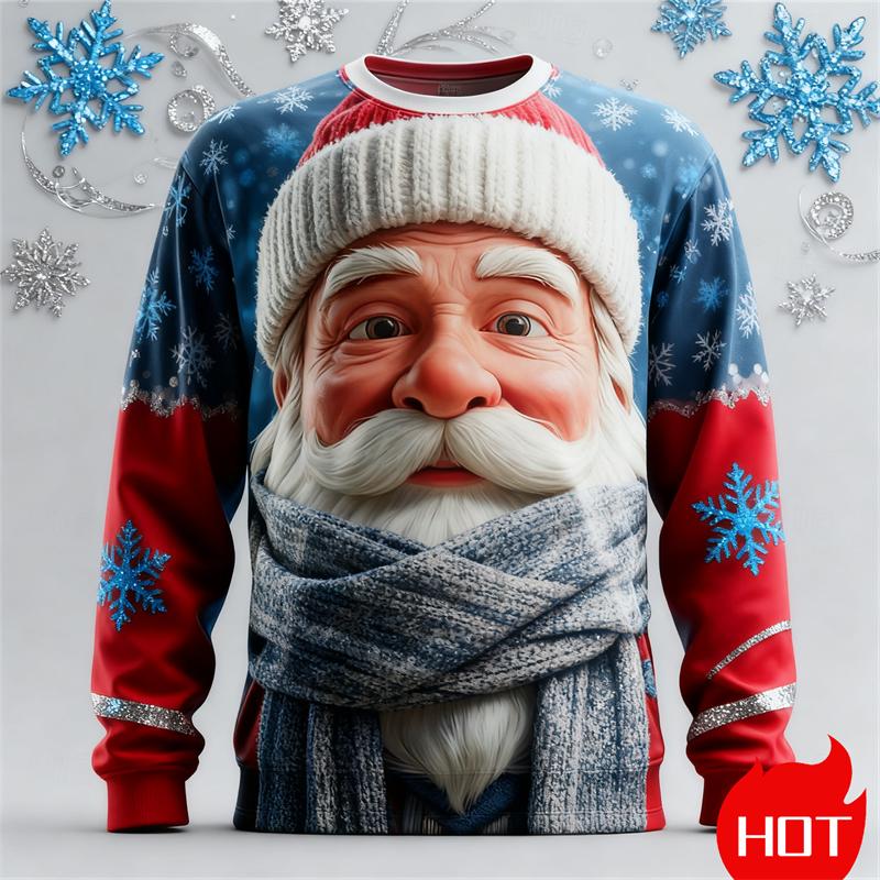 Autumn 3D Santa Clause Printed Sweatshirts Round Neck Fashionable Casual Sports Long Sleeved Christmas Clothing Men's Sweatshirts