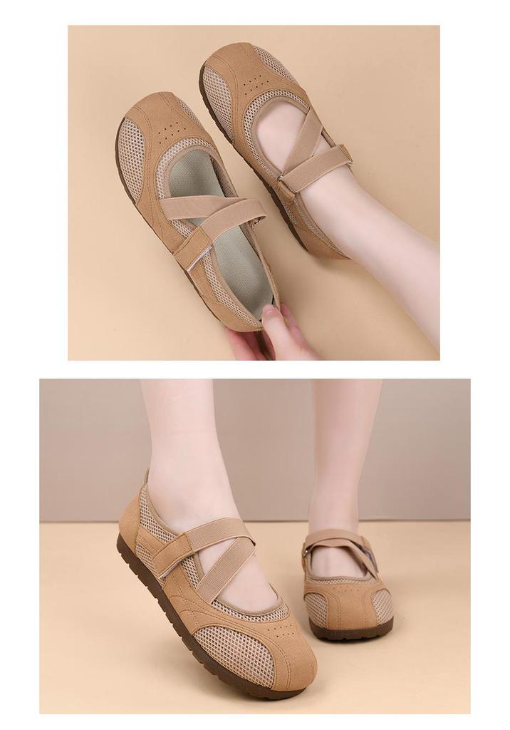 Zapatos Planos Mary Jane para Mujer Verano 2025 de Malla con Velcro - Zapatos Casuales Versátiles para Mamás