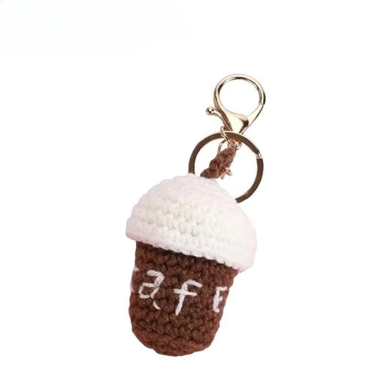 Creative Knit Keychain Cartoon DIY Burger Ice Cream Pendant Keychain Charms Handmade Pendant for Girl Cute Gift Car Decorations