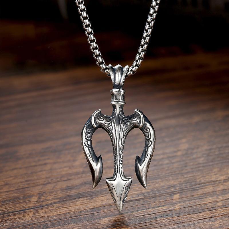 New High-end Trident Pendant Handmade Necklace Trendy Men's Personality Sea God Niche Design