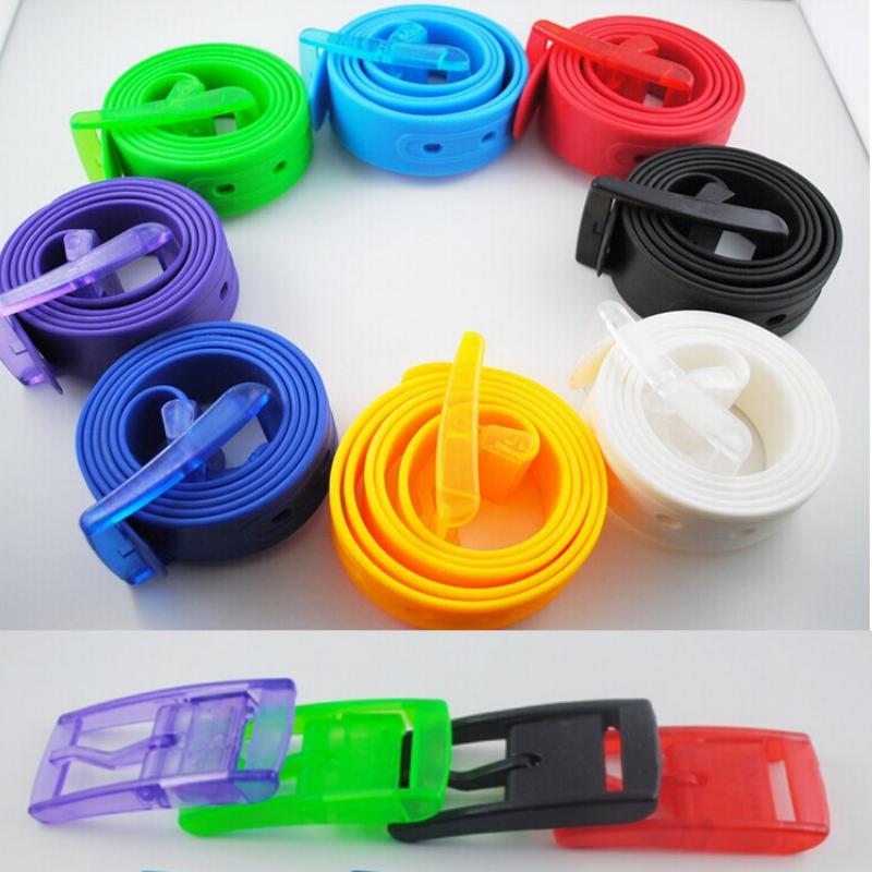 Fashion Plastic Belt Friendly Candy Multi Color Silicone Rubber Leather Belt Smooth Buckle For Women Men Adjustable
